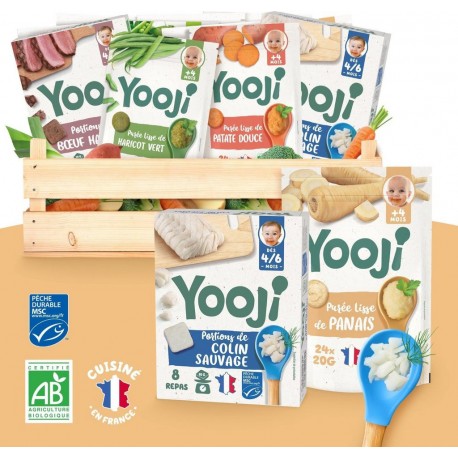 NC Yooji 1 Mois De Repas Purées Lisses De Légumes Et Hachés De Viandes Et Poissons les 10 sachets de 3600g