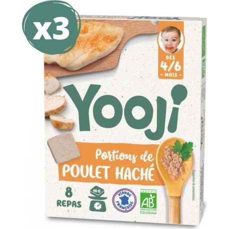 NC Portions De Poulet Haché Bio Pour 24 Repas Bébé Dès 4-6 Mois les 3 boîtes de 240g