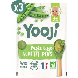 NC Yooji Purée Lisse Petit Pois Bio – 12 Repas Bébé Dès 4 Mois les 3 sachets de 1440g