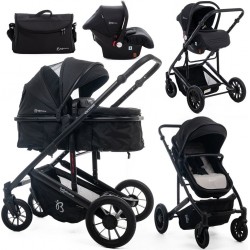 NC Bebelissimo Poussette Combinée Trio 3 En 1 Siège Auto 0m – Landau – Jusqu’à 22Kg – Victoire I-size All Black