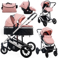 NC Bebelissimo Poussette Combinée Trio 3 En 1 Siège Auto 0m – Landau – Jusqu’à 22Kg – Victoire I-size Rose