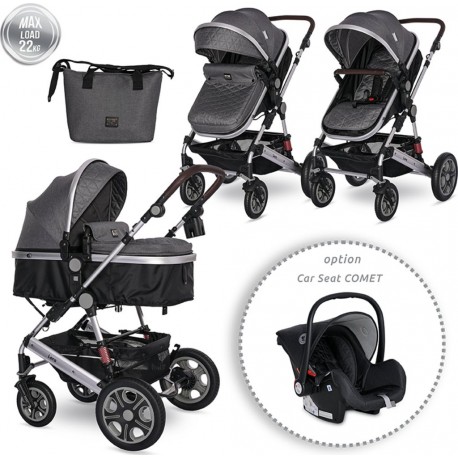 Lorelli Poussette Combinée Trio 3 En 1 Siège Auto 0m – Nacelle – Dès La Naissance – Jusqu’à 15Kg – Lora Gris