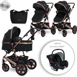 Lorelli Poussette Combinée Trio 3 En 1 Siège Auto 0m – Nacelle – Dès La Naissance – Jusqu’à 15Kg – Lora Noir