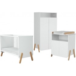 Chambre Bébé Lit, Meuble À Langer Et Armoire Blanc Et Hêtre Verni