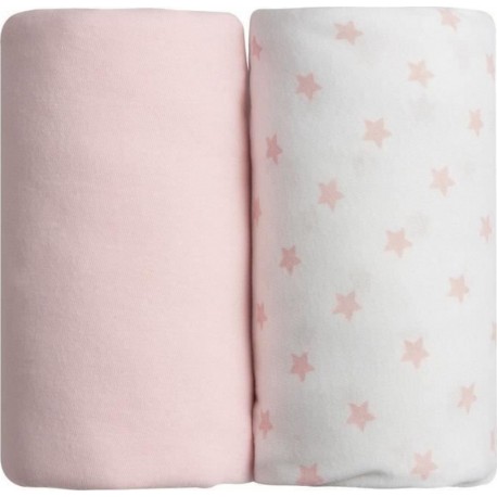 NC Babycalin Lot De 2 Draps Housse Jersey Coton Impression Étoile Rose 70x140cm