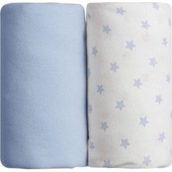 NC Babycalin Lot De 2 Draps Housse Jersey Coton Bleu Et Impression Etoile 60x120cm