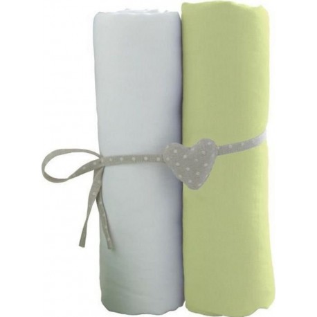 Babycalin 2 Draps Housse Bébé Blanc Vert 70 X 140 Cm Jersey 130gr/m²