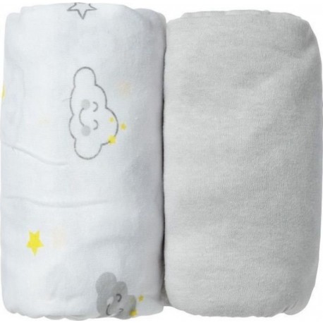 NC Babycalin Lot De 2 Draps Housse 60x120x15cm Nuage/gris