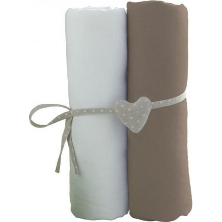 Babycalin 2 Draps Housse Bébé Blanc Taupe 60 X 120 Cm Jersey 130gr/m²