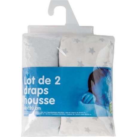 NC Babycalin Lot De 2 Draps Housse Étoiles Grises