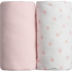 NC Babycalin Lot De 2 Draps Housse Jersey Coton Rose Et Impression Etoile 60x120cm