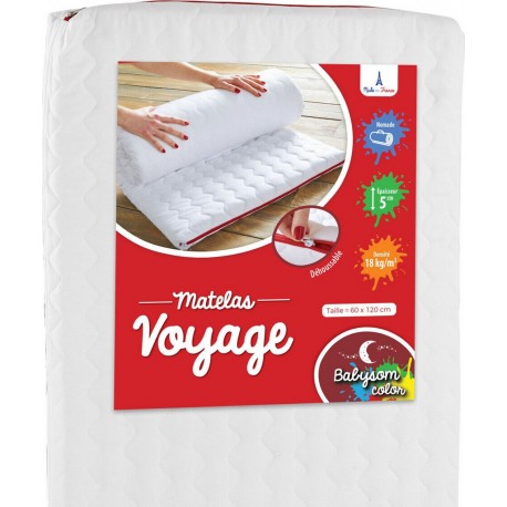 NC Babysom Matelas De Voyage Roulé Pour Bébé 60x120 Cm | Épaisseur 5 Cm | Déhoussable