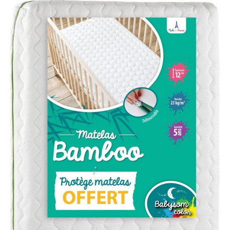 NC Babysom Matelas Bébé Bamboo 60x120 Cm | + 1 Protège Matelas | Fabrication Française