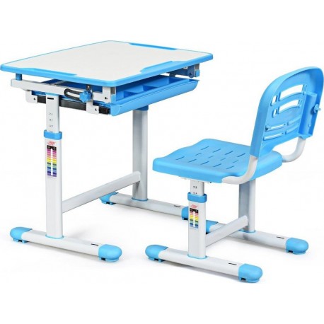 Ensemble Table Chaise Pour Enfant Réglable En Hauteur Avec Tiroir Inclinables Bleu 2