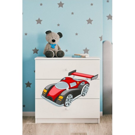 Commode 3 Tiroirs Babydream Voiture De Course Blanc