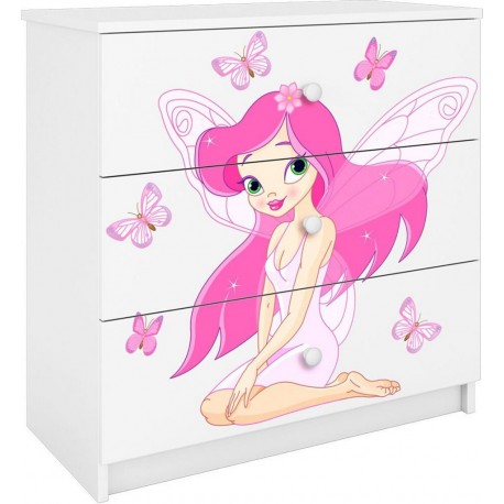 Commode 3 Tiroirs Babydream La Fée Aux Papillons Blanc