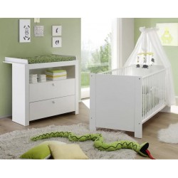 Chambre Bébé Kenan Lit 70x140 Cm Avec Commode À Langer Mélaminé Blanc