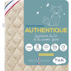 NC P'tit Lit Matelas Bébé Authentique | 70x140 Cm | Lin D'origine Végétale Thermorég