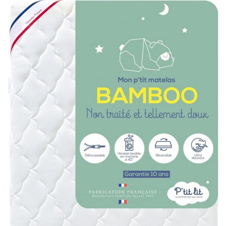 NC P'tit Lit Matelas Bébé Bamboo | 70x140 Cm | Viscose Douce Et Absorbante