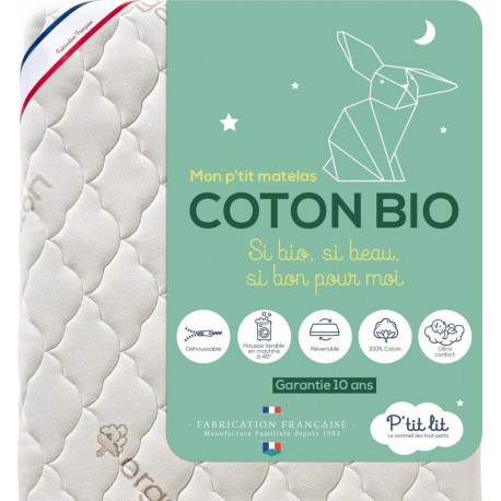 NC P'tit Lit Matelas Bébé Coton Bio | 60x120 Cm | 100% Coton Matière Naturelle D'ori