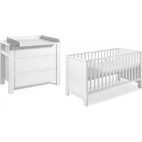 Nsemble Lit Enfant Évolutif Commode À Langer Milano Blanc 2 Pièces