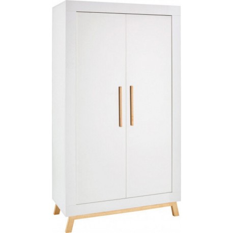 Clair Armoire Bébé 2 Portes Bois Blanc Et Pieds Hêtre MiamiL 108 X H 195 X P 53