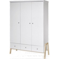 Armoire Bébé 3 Portes Laqué Blanc Et Pieds Hêtre Holly NatureL 127 X H 192 X P