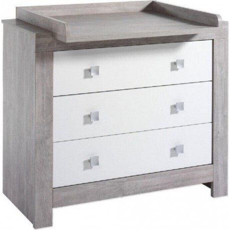 Commode Avec Plan À Langer 3 Tiroirs Bois Gris Et Blanc Nordic DriftwoodL 109 X H