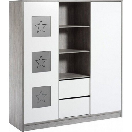 Armoire Bébé 2 Portes 2 Tiroirs Bois Gris Et Blanc Eco StarL 167 X H 183 X P 54 Cm