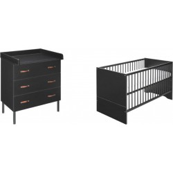 NC Ensemble Lit Enfant Commode À Langer Melody Black