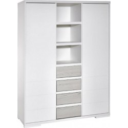 Armoire Bébé 2 Portes 4 Tiroirs Laqué Blanc Et Pin Gris Maxx BoathouseL 139 X H