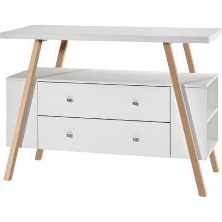 Commode Avec Plan À Langer Laqué Blanc Et Pieds Hêtre Holly NatureL 125 X H 100 X