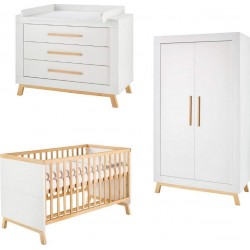 Chambre Miami Blanc Lit, Commode, Armoire 2 Portes