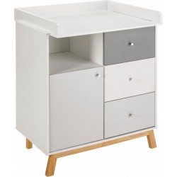 NC Commode Avec Plan À Langer 3 Tiroirs Bois Gris Et Pieds Hêtre VegasL 102 X H 90 X