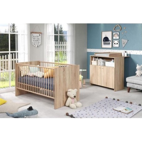 NC Chambre Bébé Duo Niko Lit 70x140 Cm + Commode A Langer 2 Portes Décor Chene Naturel Trendteam