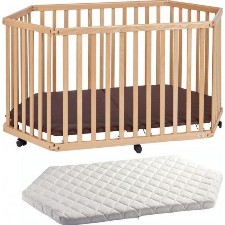 NC Parc Playpen Bois Naturel Avec Matelas