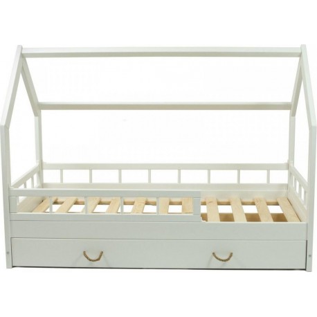 Lit Scandinave Maison 160x80cm + Tiroir Et Barrières Blanc