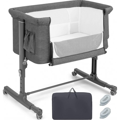 Lit Cododo Bébé 3 En 1 Avec Hauteur Réglable 5 Niveaux, Lit Berceau Inclinaison De 10° Avec Matelas Confortable