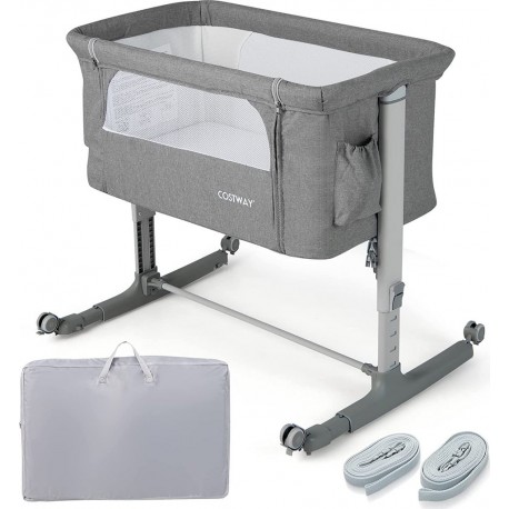 Lit Cododo Bébé 3 En 1 Avec Hauteur Réglable 5 Niveaux, Lit Berceau Inclinaison De 10° Avec Matelas Confortable