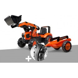 NC Tractopelle Enfant Kubota M135gx 3 À 7 Ans Falk + Pack 4 Bandes De Roulement