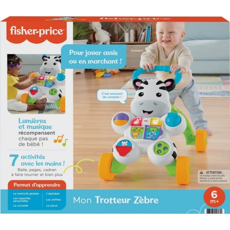 FISHER PRICE Porteur mon trotteur zèbre parlant le porteur