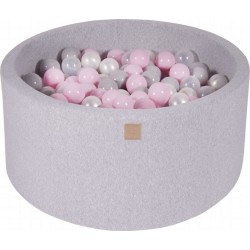 Clair Piscine À Balles, Coton, 90x40 Cm, 300 Pcs, Gris Transparente/rose Poudré/blanc Perlé/gris