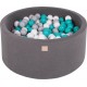 Piscine À Balles, Coton, 90x40 Cm, 300 Pcs, Gris Foncé Turquoise/gris/blanc