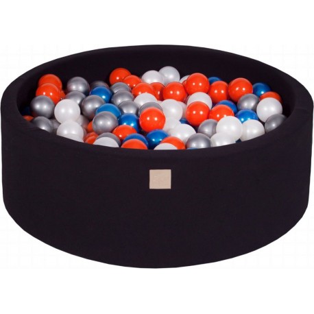 Piscine À Balles, Coton, 90x30 Cm, 200 Pcs, Noir Bleu Perlé/blanc Perlé/orange/argenté