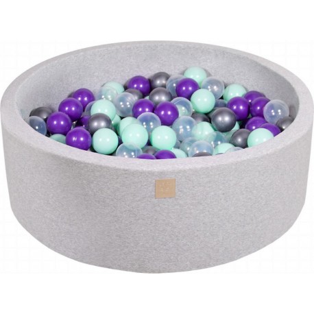 Clair Piscine À Balles, Coton, 90x30 Cm, 200 Pcs, Gris Menthe/transparente/argenté/violet