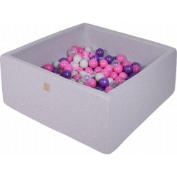 Clair Piscine À Balles, Carré, Coton, 90x90x40cm, 300 Pcs, Gris Rose Foncé/violet/transparent/gris