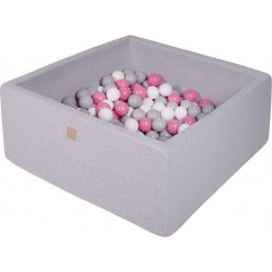 Clair Piscine À Balles, Carré, Coton, 90x90x40cm, 300 Pcs, Gris Gris/blanc/rose Clair