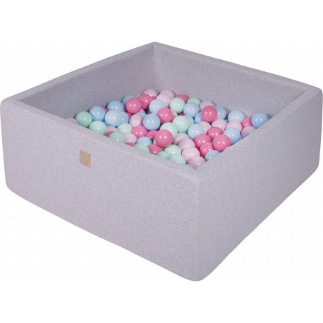 Clair Piscine À Balles, Carré, Coton, 90x90x40cm, 300 Pcs, Gris Bleu/menthe/rose Clair/rose Pastel