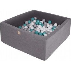 Piscine À Balles, Carré, Coton, 90x90x40cm, 300pcs, Gris Foncé Turquoise/gris/blanc