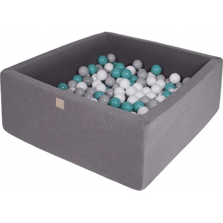 Piscine À Balles, Carré, Coton, 90x90x40cm, 300pcs, Gris Foncé Turquoise/gris/blanc